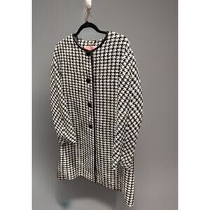 Kate Spade New York Wool Houndstooth Single Breasted Coat Black White Size M